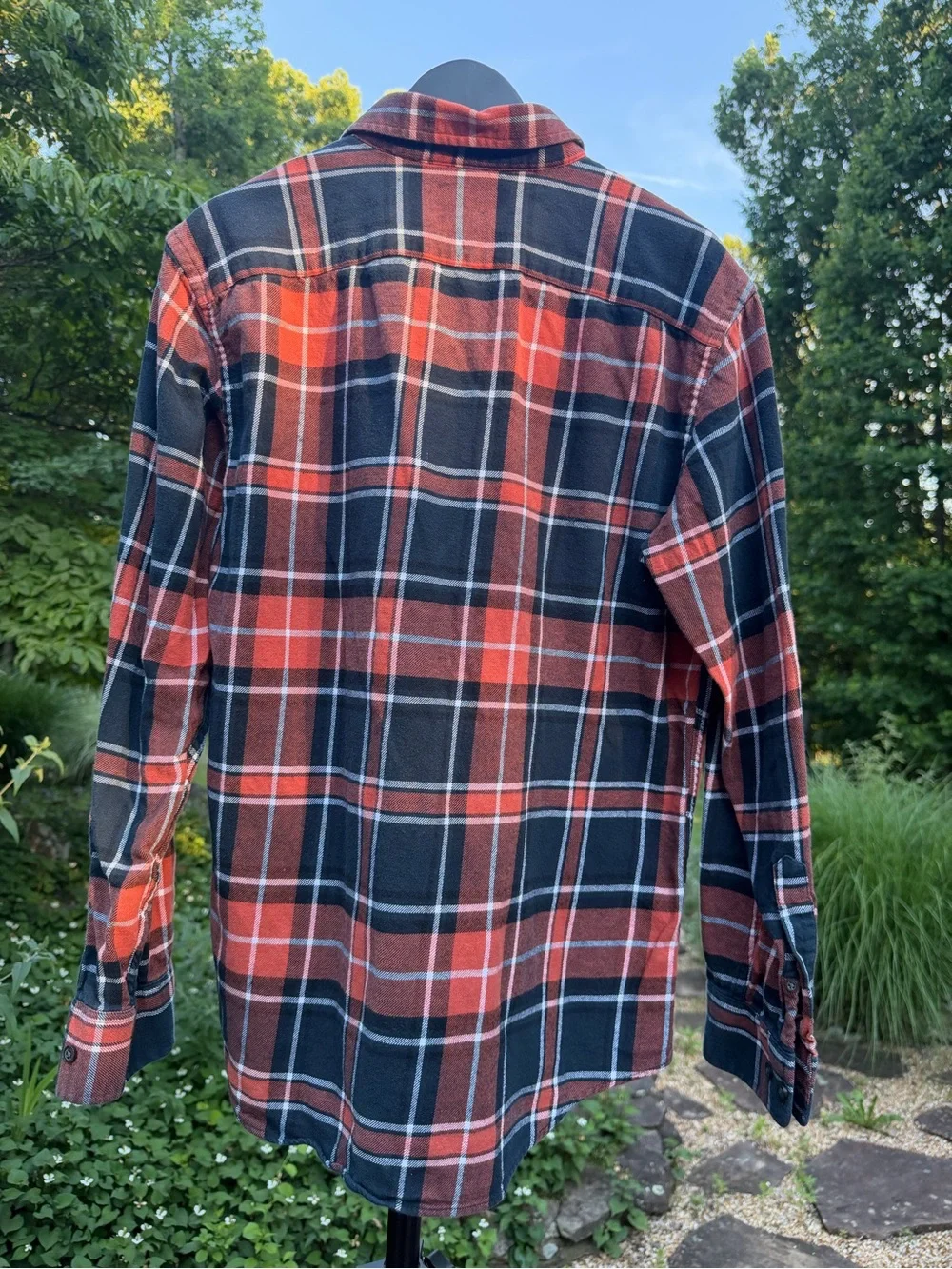 Banana Republic Men’s Orange Plaid Long-Sleeve Button-Down- Size M